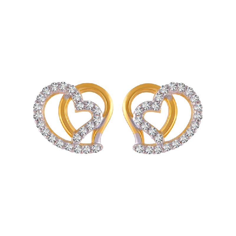 Women’s small hoop earrings-14KT (585) Yellow Gold And American Diamond Stud Earrings For Women