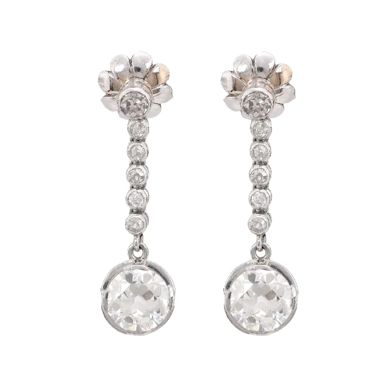 Women’s crystal drop earrings-GIA 1.64 and 1.81 carats diamond 18k white gold drop earrings