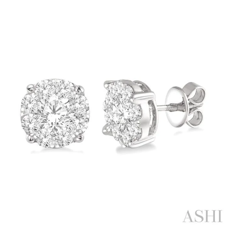 Women’s enamel earrings-1 1/2 Ctw Lovebright Round Cut Diamond Stud Earrings in 14K White Gold