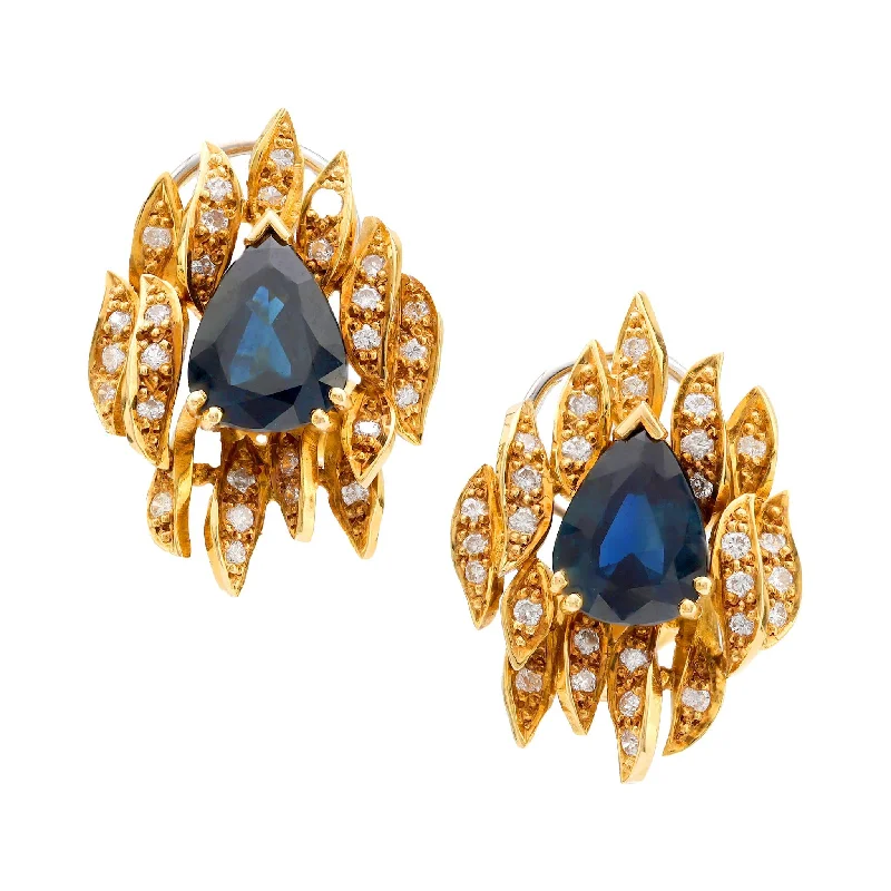 Women’s double hoop earrings-Vintage 4.20 carat total weight sapphire diamond 18k yellow gold earrings