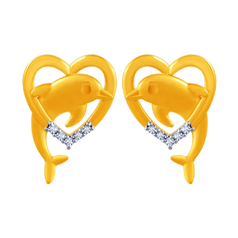 Women’s enamel earrings-14k Heart Shape  Gold Earrings With Dolphin