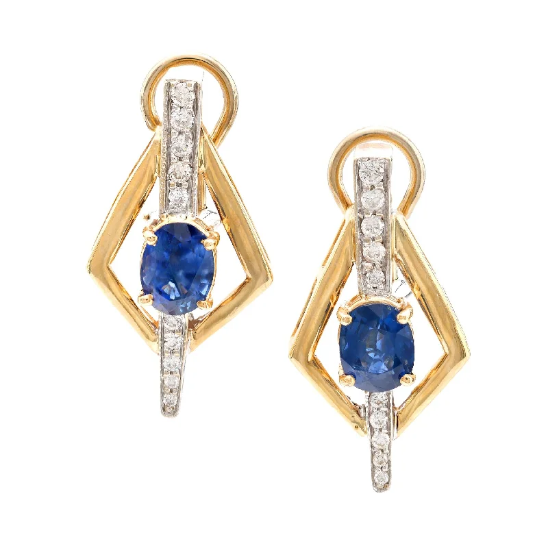 Women’s personalized gold earrings-Vintage 3.20 carat total weight sapphire diamond 14k gold earrings