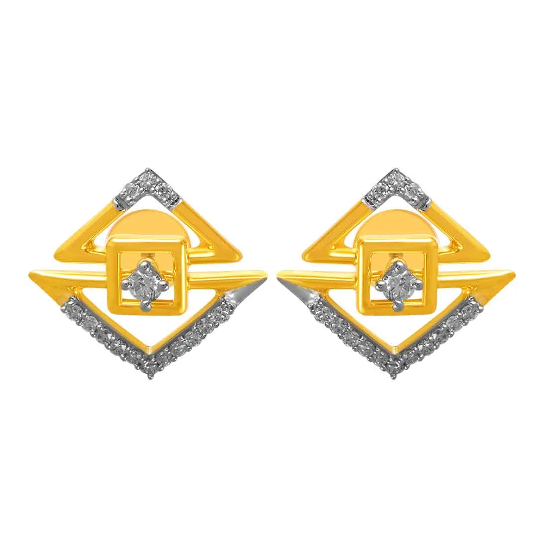 Women’s floral earrings-14KT (585) Yellow Gold & Diamond Graceful Unique Stud Earrings