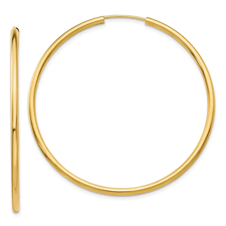 Women’s gold drop earrings-14k Polished Round Endless 2mm Hoop Earrings