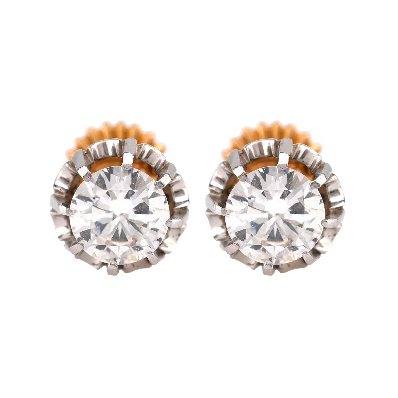 Women’s enamel earrings-Edwardian Style Diamond Yellow Gold Stud Earrings