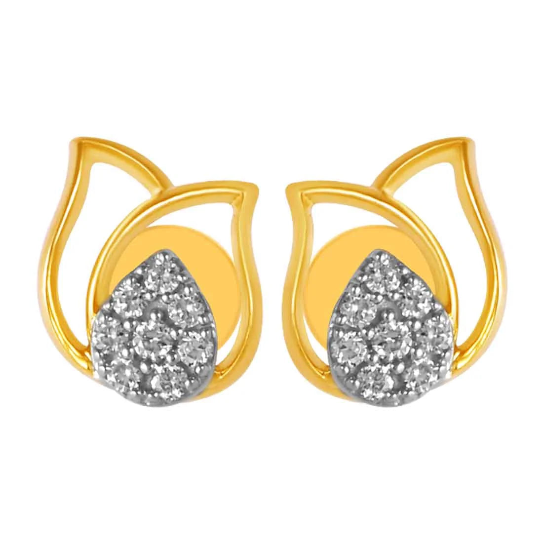 Women’s elegant earrings-14KT (585) Yellow Gold & Diamond Interlapping Stud Earrings