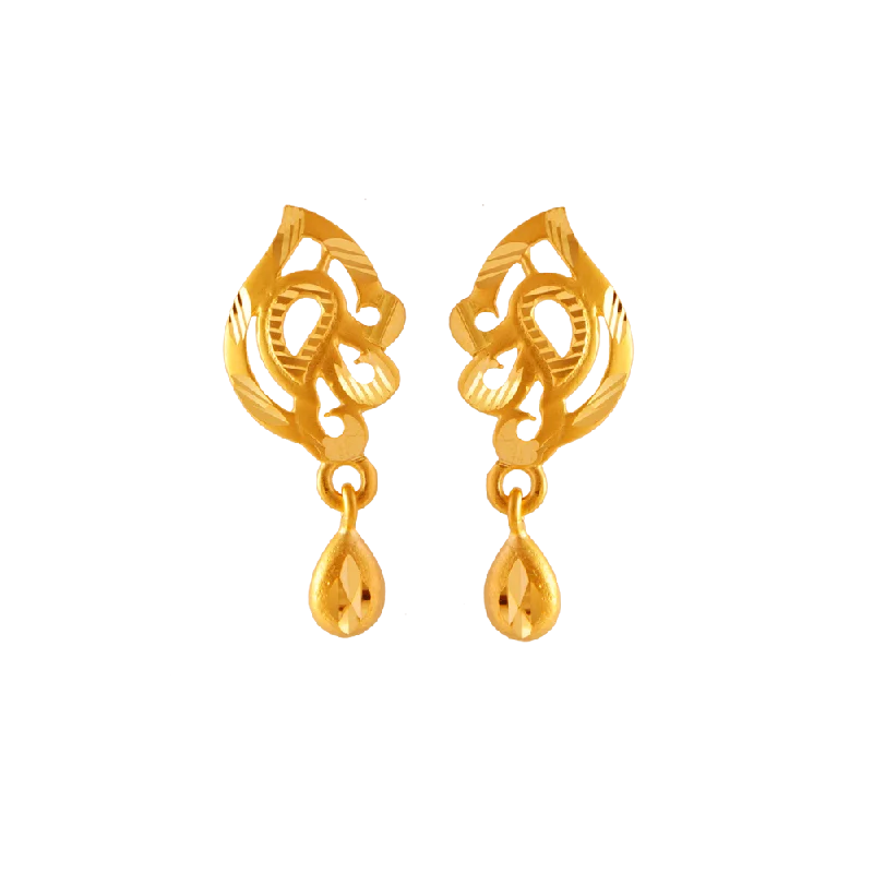 Women’s long drop earrings-22KT Yellow Gold Clip-on Earrings For Women