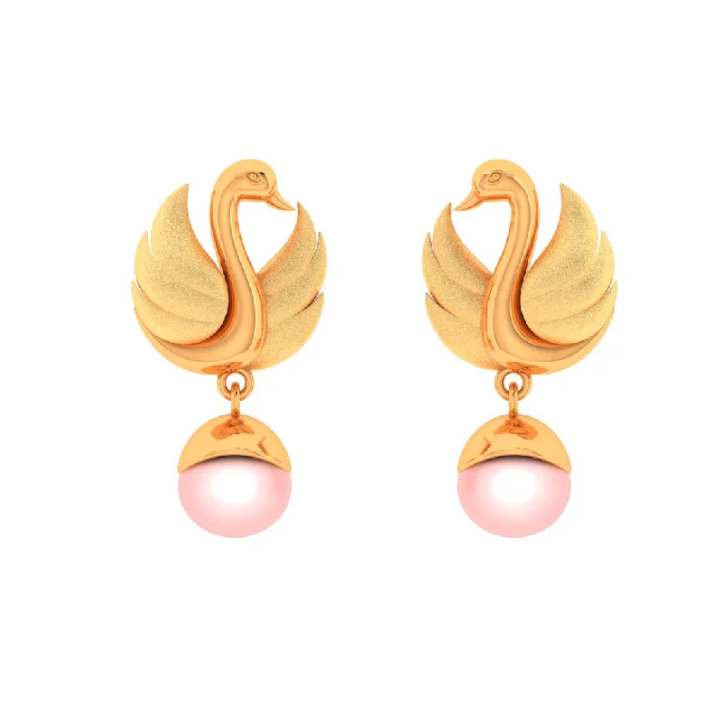 Women’s elegant drop earrings-14k Swan Style With Pearl Gold Earrings