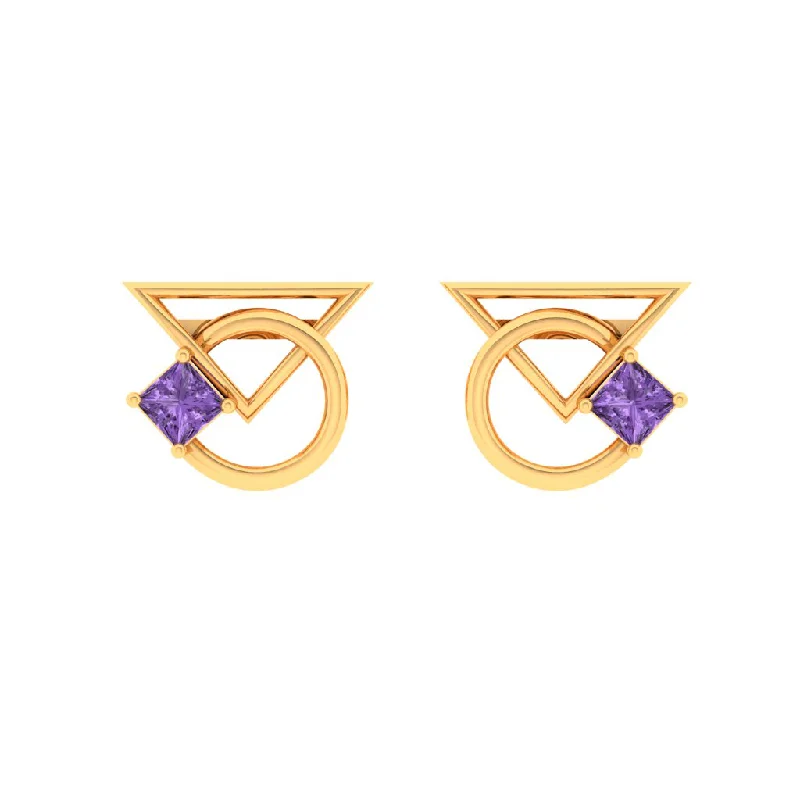 Women’s antique earrings-14k Unique Geometrical Gold Earrings With Violet Stones