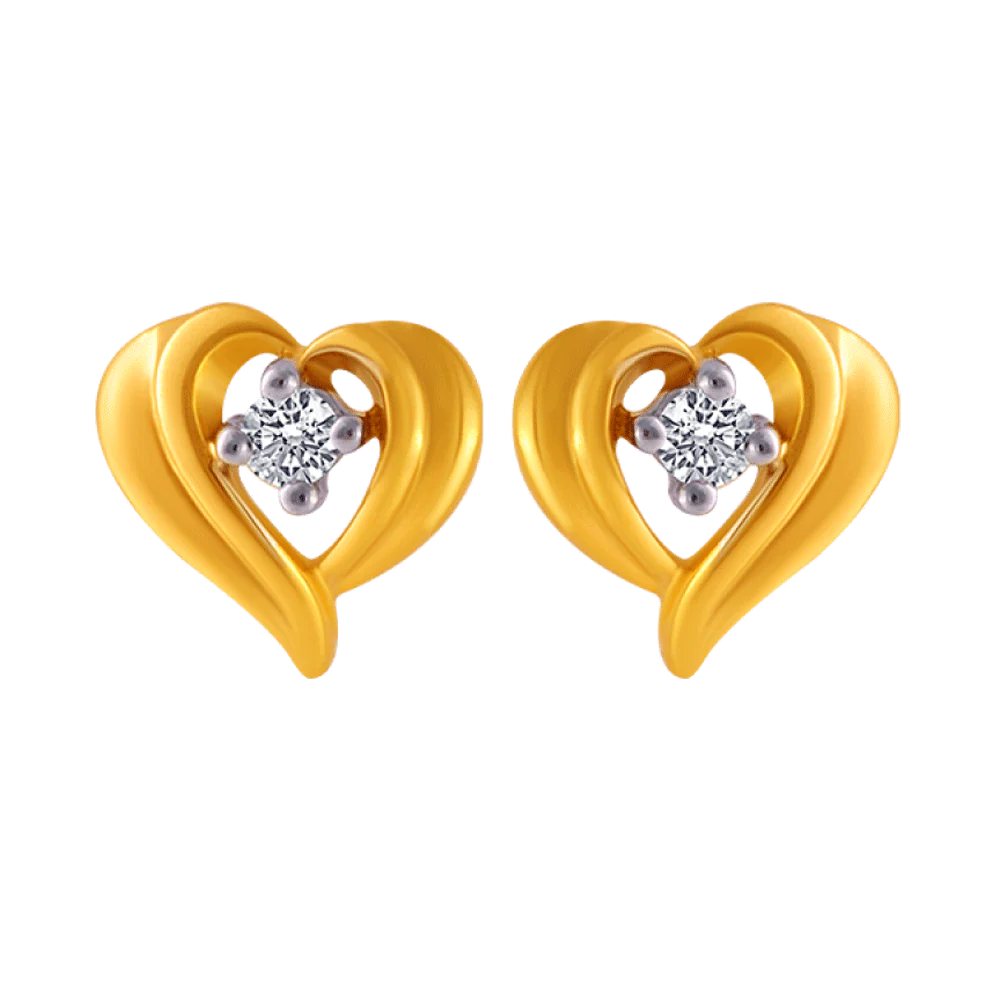 Women’s classic hoop earrings-14KT (585) Yellow Gold And American Diamond Stud Earrings For Women