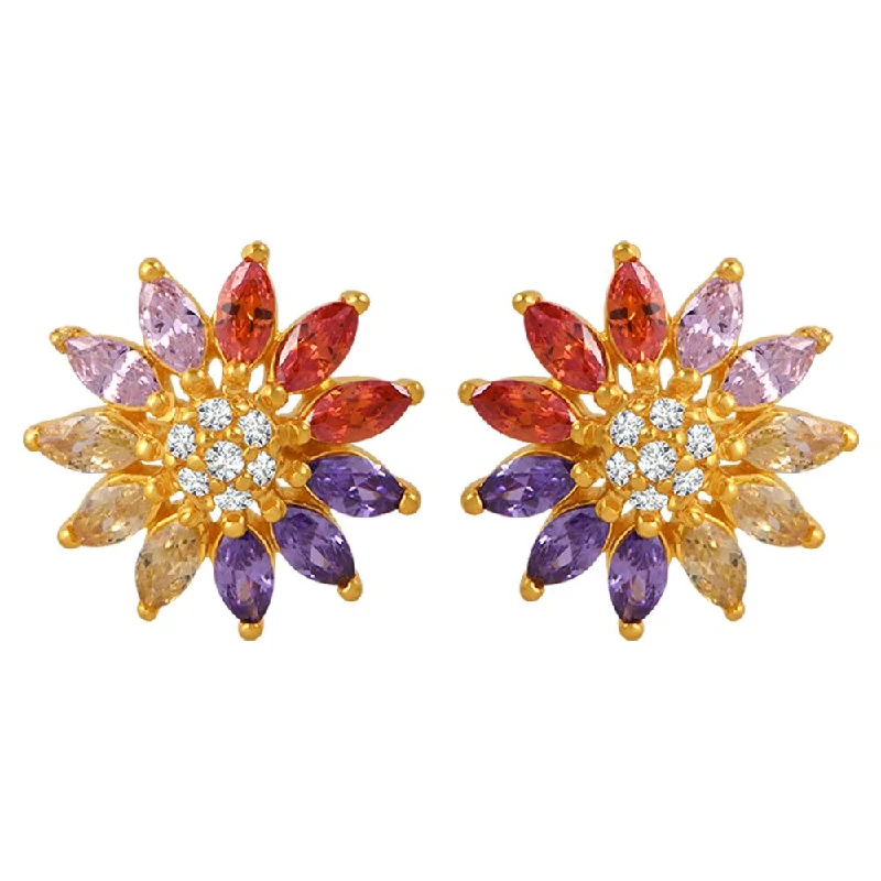 Women’s celestial earrings-22k Gold Earrings With Rangoli-inspired Floral Design And Vibrant Hues