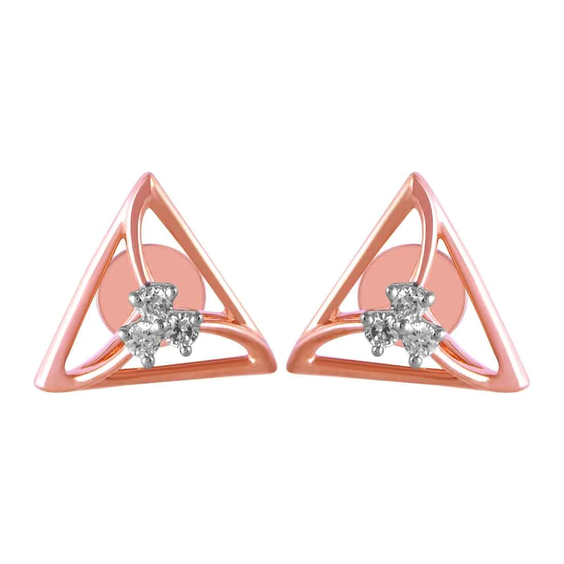 Women’s gold stud earrings-14KT (585) Rose Gold & Diamond Triangle Shaped Stud Earrings