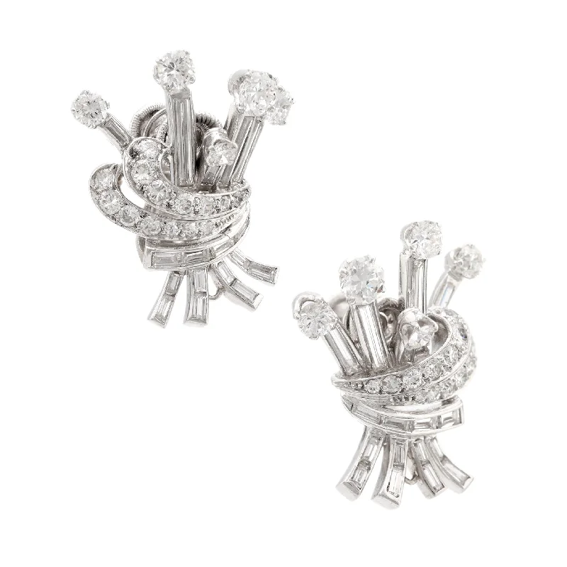 Women’s creative earrings-Mid Century 5 carat total weight diamond platinum earrings