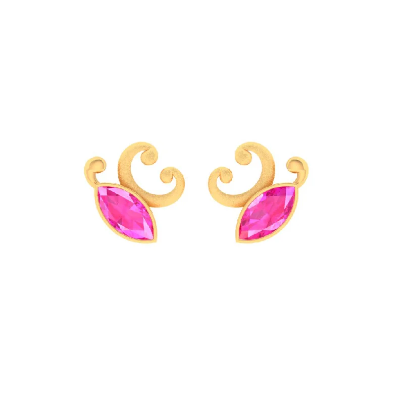 Women’s heart-shaped diamond earrings-14k Gold Earrings With Unique Butterfly Design And Pink Stones