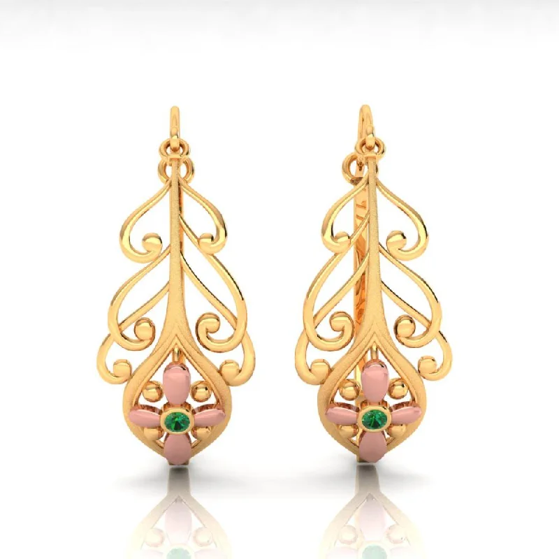 Women’s rose gold earrings-22k Exquisite Earrings Featuring A Unique Pattern And A Yellow Gold Floral Motif