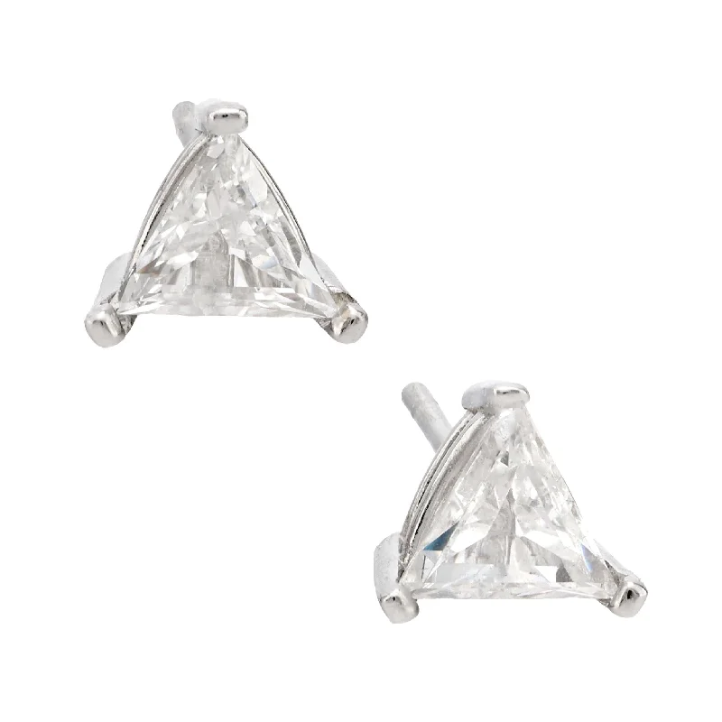 Women’s bridal hoop earrings-Modern .97 carat total weight diamond 14k white gold triangle stud earrings