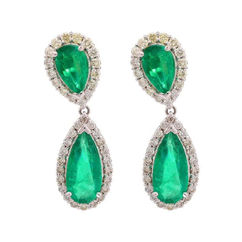 Women’s heart-shaped earrings-Vintage GIA 5.3 carat emerald diamond 18k white gold dangle earrings