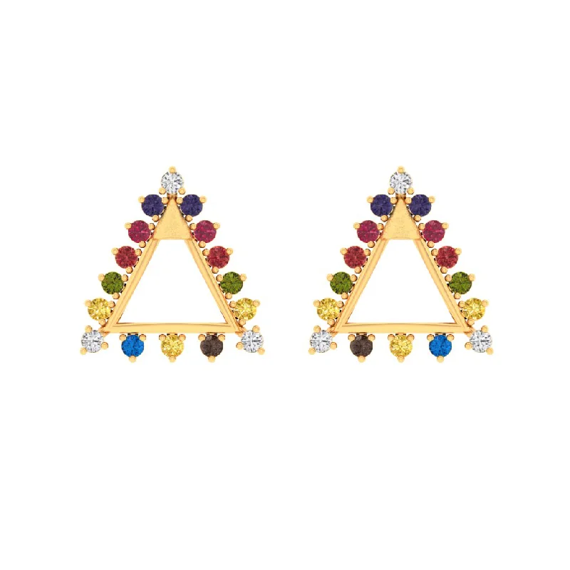 Women’s classic pearl earrings-14k Triangular Gold Earrings With Beautiful Multi-coloured Stones