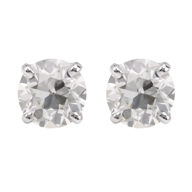 Women’s vintage hoop earrings-Vintage Old European Cut Diamond 14K White Gold Stud Earrings