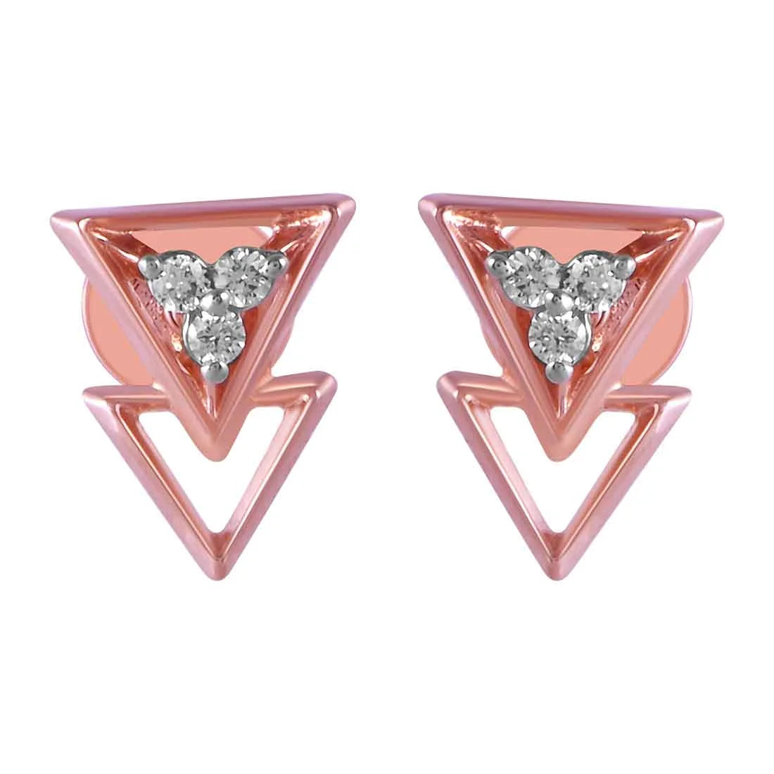 Women’s vintage diamond earrings-14KT (585) Rose Gold & Diamond Inverted triangle Stud Earrings