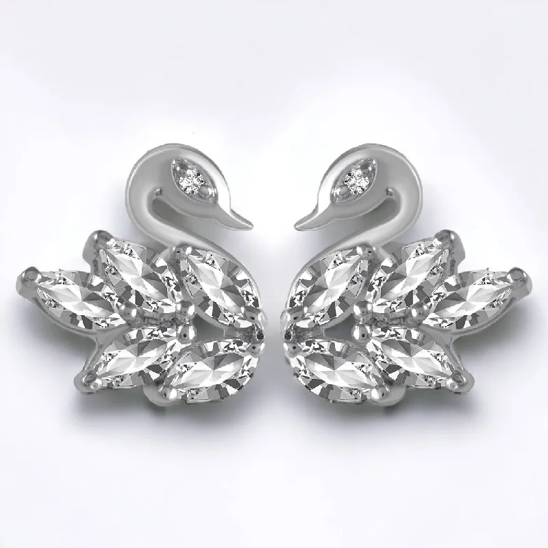 Women’s mixed stone earrings-Swan Stud Earrings With 925 Purity For Women & Girls