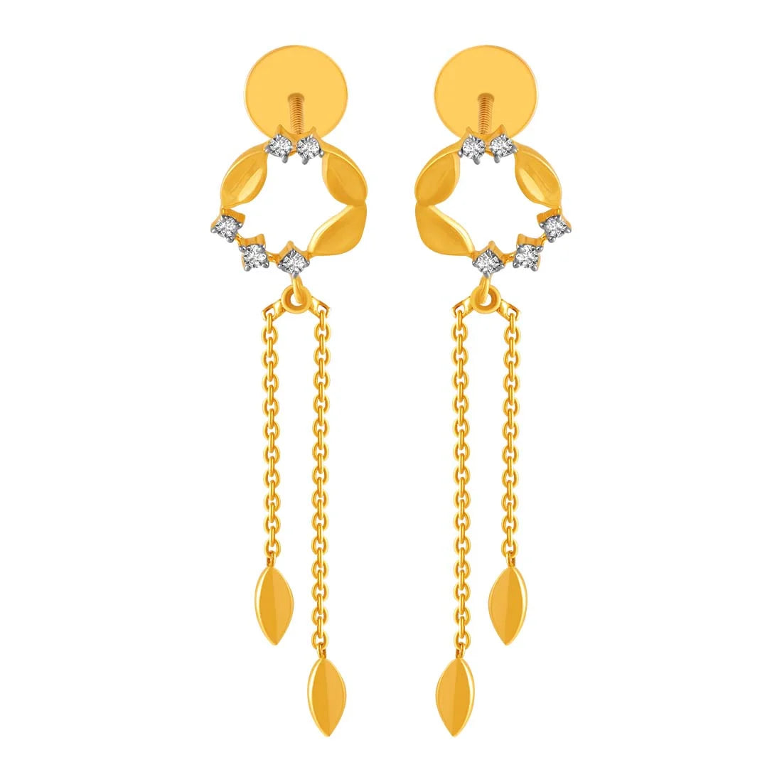 Women’s adjustable earrings-14KT (585) Yellow Gold & Diamond Drop Earrings with Stone Detailing