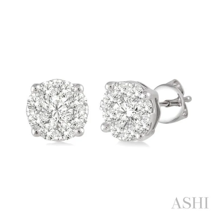 Women’s platinum earrings-1/2 Ctw Lovebright Round Cut Diamond Stud Earrings in 14K White Gold