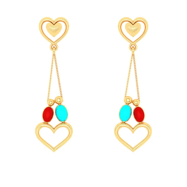 Women’s platinum earrings-Alluring 22k Gold Twin Birds And Hearts Designer Dangler Earrings From Goldlites Collection