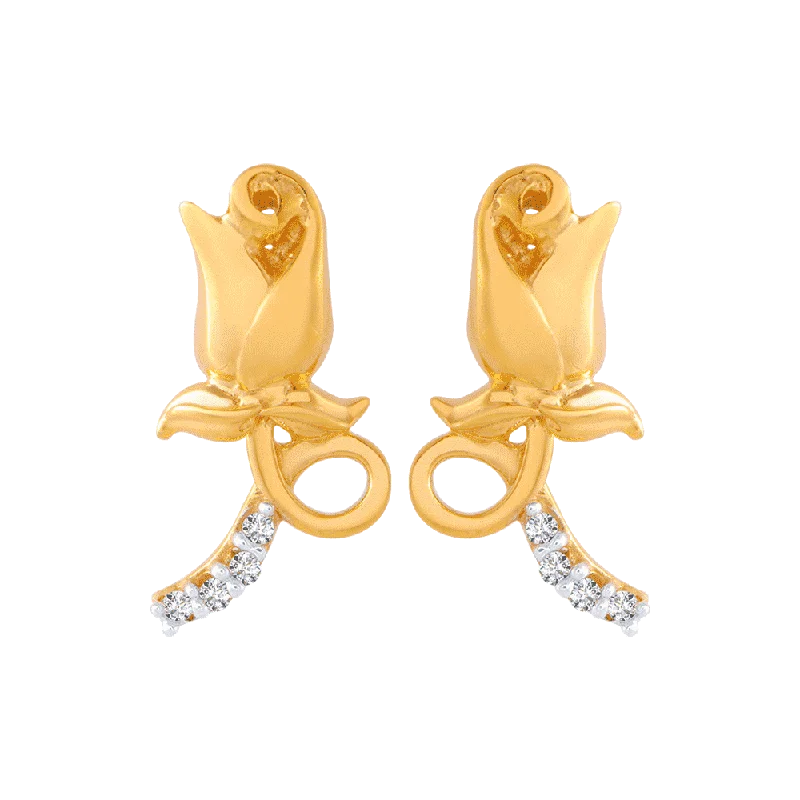 Women’s everyday earrings-14KT (585) Yellow Gold And American Diamond Stud Earrings For Women