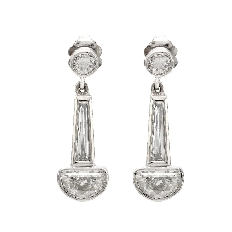 Women’s luxury gemstone earrings-Mid Century 2.50 carat total weight diamond platinum drop earrings