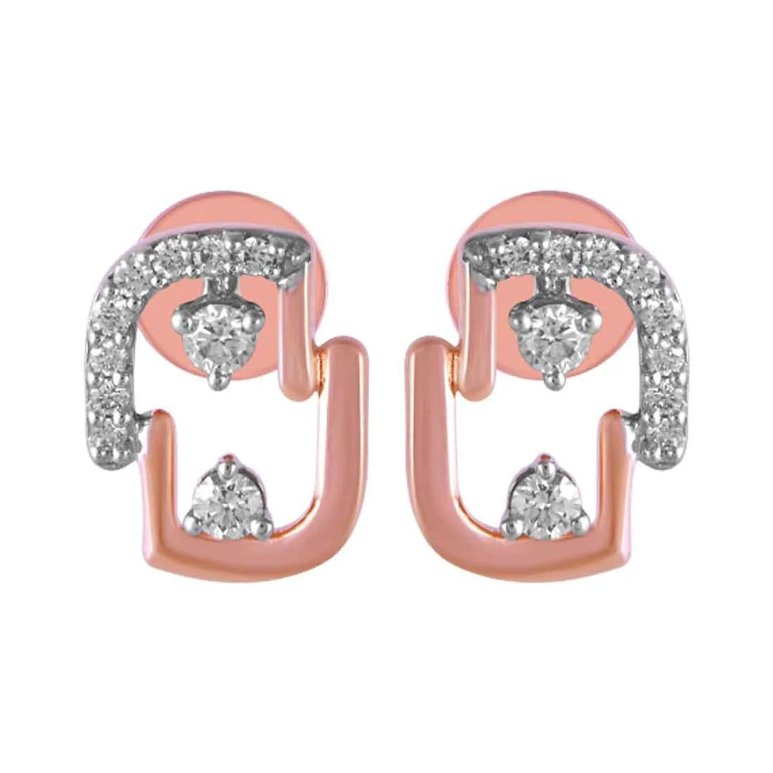 Women’s diamond stud earrings-14KT (585) Rose Gold & Diamond Beautiful Stud Earrings