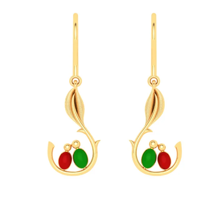 Women’s butterfly earrings-Elegant Birds And Leaf Design 22k Gold Drop Earrings From Goldlites Collection