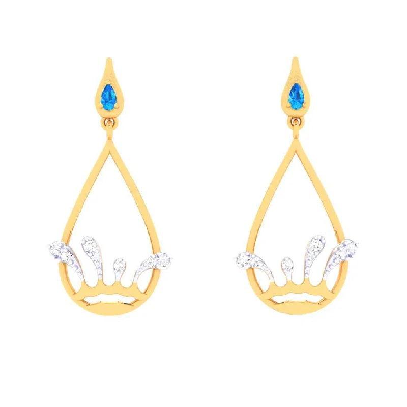 Women’s heart-shaped diamond earrings-14k Gold Earrings With Droplet Blue Gem From Amazea Collection