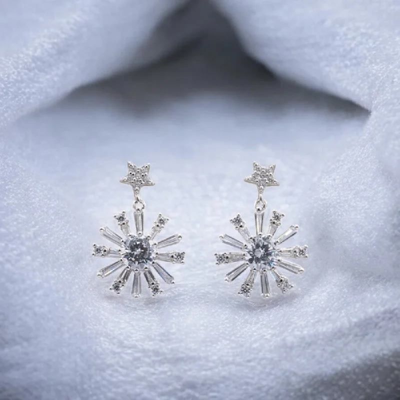 Women’s engraved earrings-Sterling Silver Snow flake earrings for women and girls