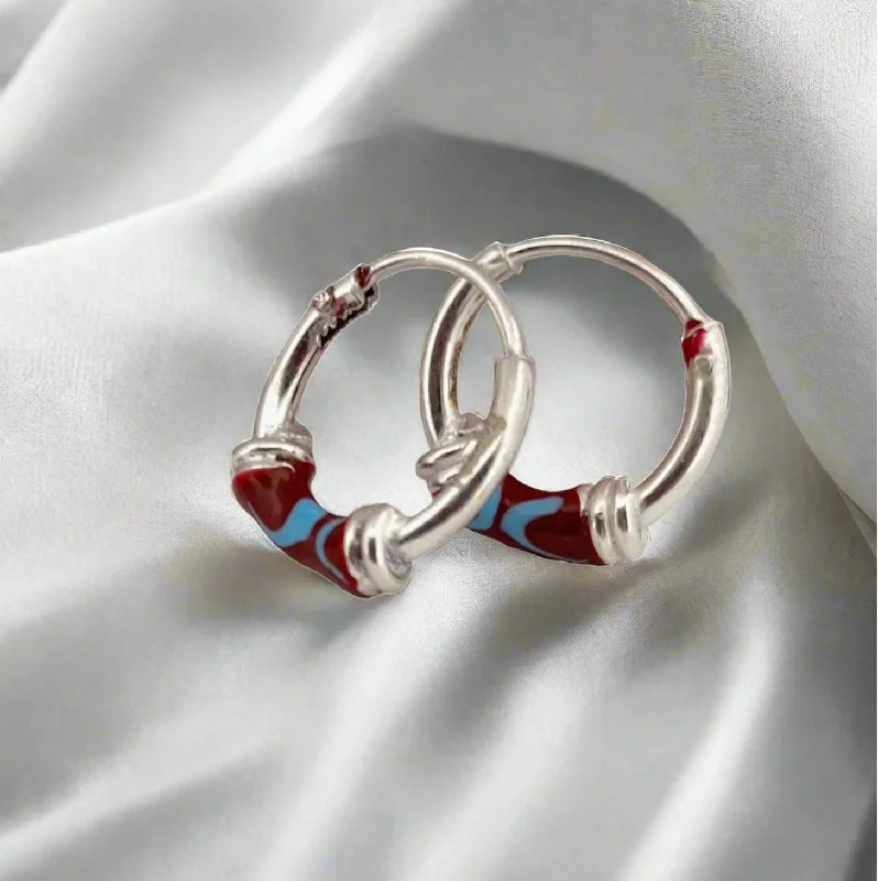 Women’s polished silver earrings-Red Hoop Earrings For Women & Girls