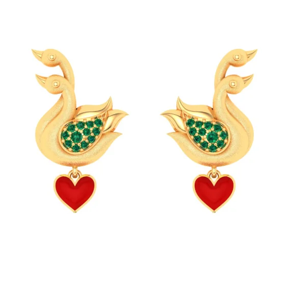 Women’s everyday earrings-Alluring 22k Gold Swans Design Stud Earrings Pc Chandra Mugdhaa Collection