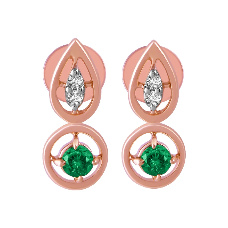 Women’s everyday hoop earrings-14KT (585) Yellow Gold & Diamond Earrings with Green Stone Detailing