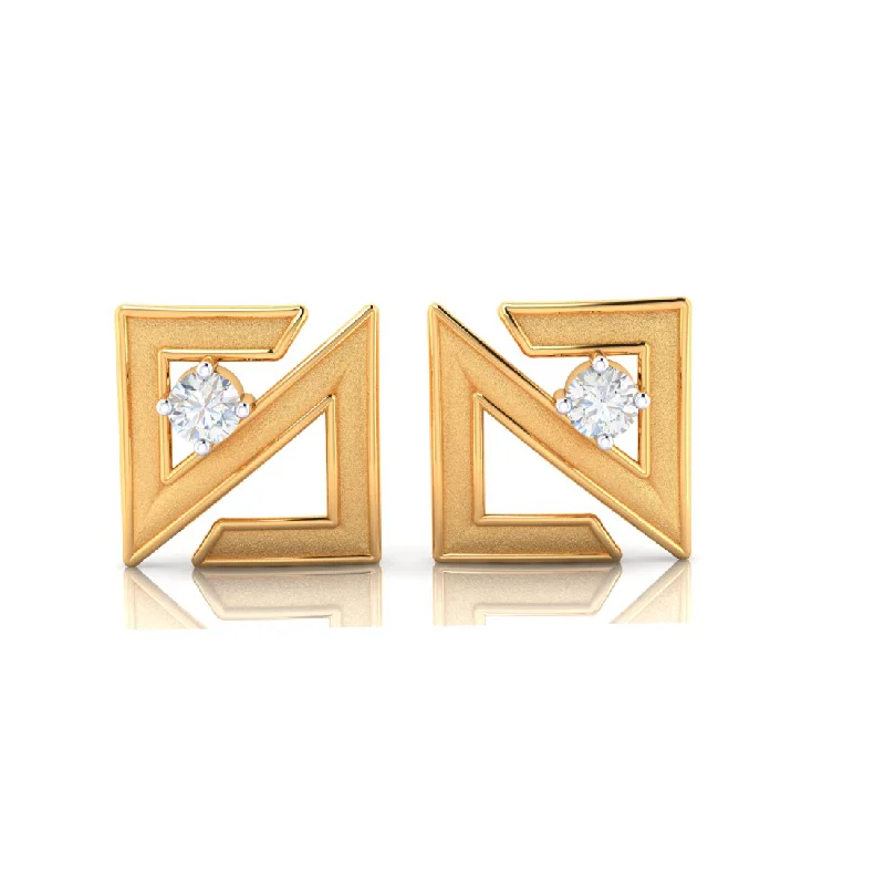 Women’s art deco earrings-14k Abstract Designed Gold Earrings With American Diamonds