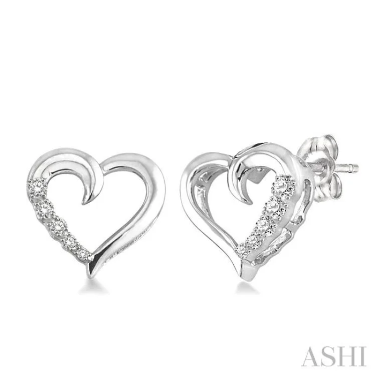 Women’s fashion earrings-1/20 Ctw Single Cut Diamond Heart Shape Diamond Journey Earrings in Sterling Silver