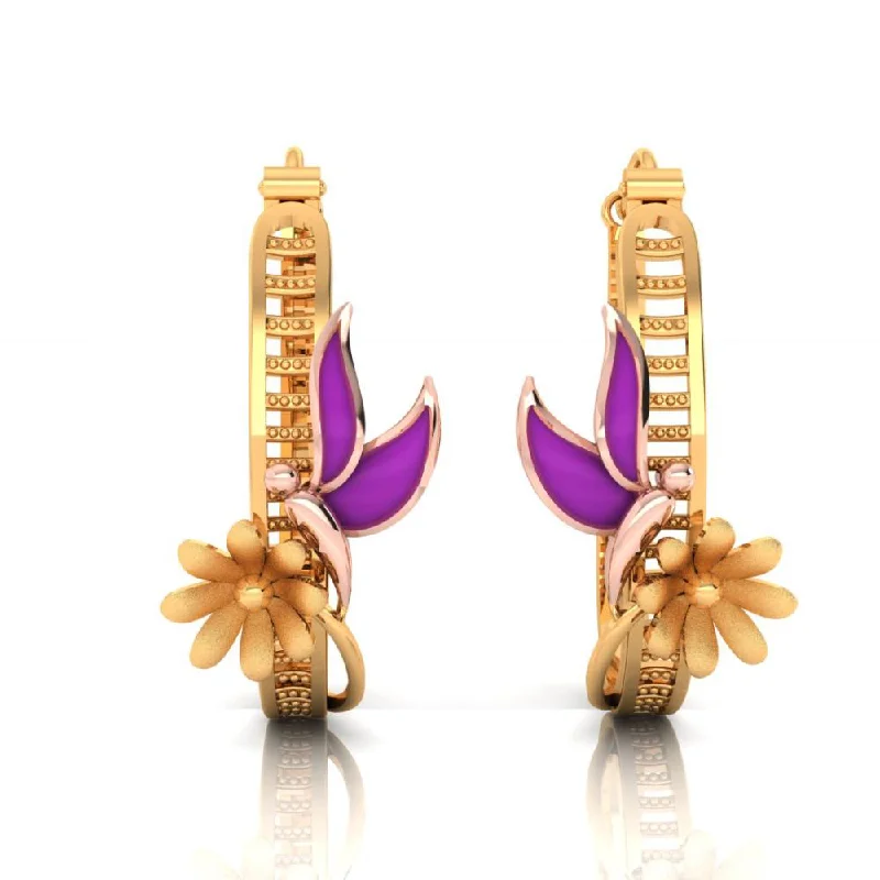 Women’s large hoop earrings-Exquisite 22-karat Gold Earrings Featuring A Butterfly Siting On A Flower