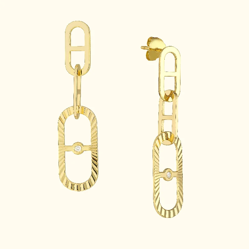 Women’s personalized earrings-Interlocking Diamond Radiant Link Earrings