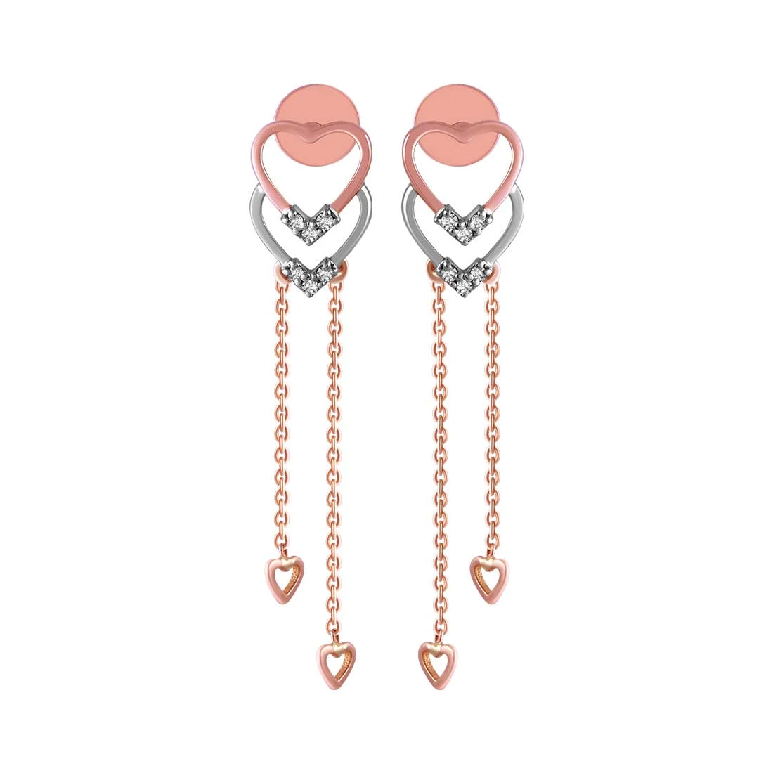 Women’s moonstone earrings-14KT (585) Rose Gold & Diamond Valentine Heart Drop Earrings