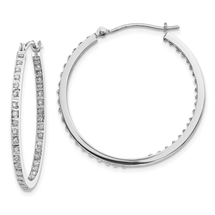 Women’s clip-on earrings-14k White Gold Diamond Fascination Round Hinged Hoop Earrings