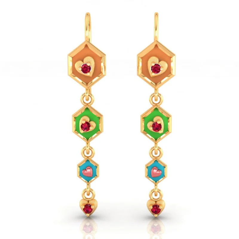 Women’s antique earrings-22k Gold Earrings With Hexagonal Shapes And A Heart Drop