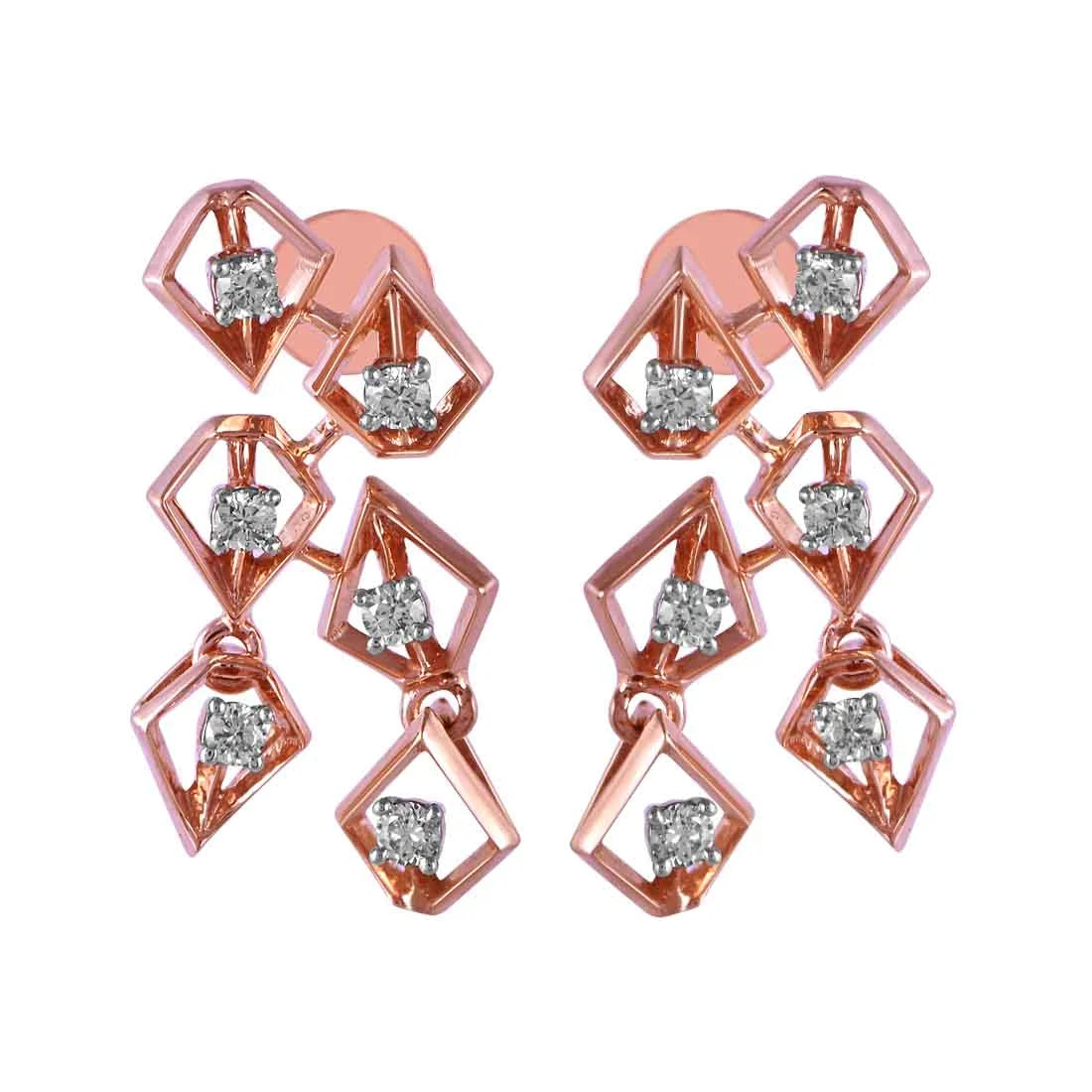 Women’s heart-shaped earrings-14KT (585) Rose Gold & Diamond Stunning Drop Earrings