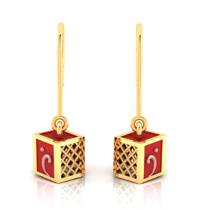 Women’s square earrings-14k Cubical Gold Earrings With A Touch Of Reddish Hue