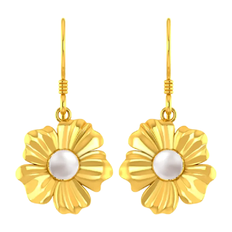 Women’s diamond teardrop earrings-14k Flower Shaped Earrings With Gold Petals And A Pearl In Between