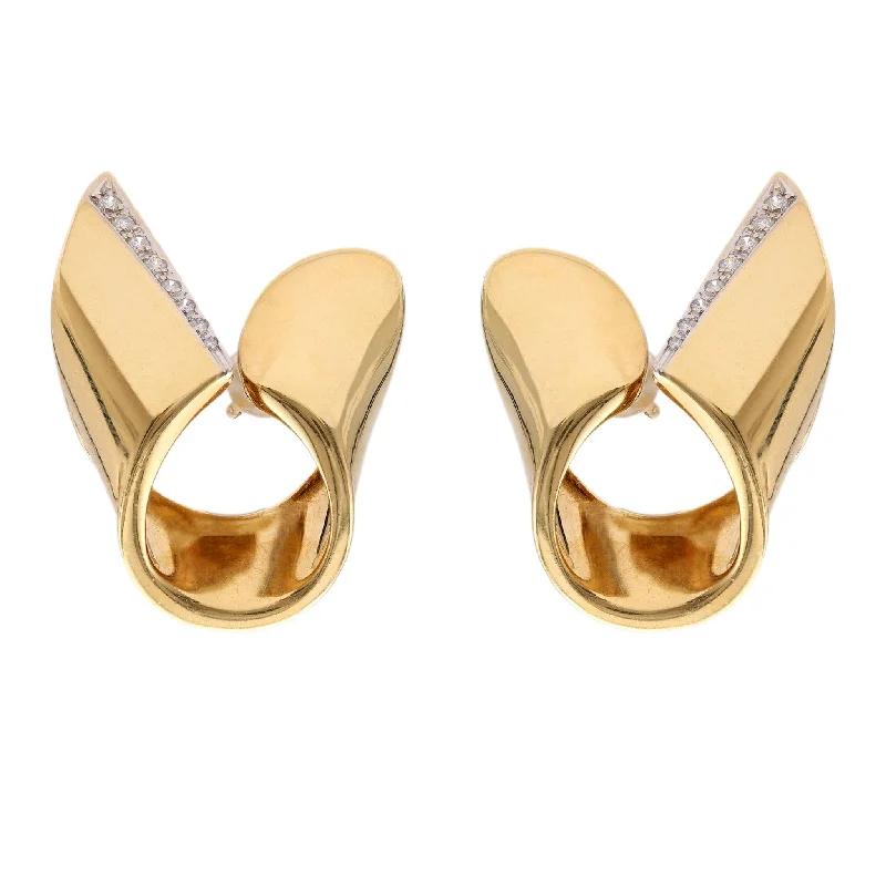 Women’s modern hoop earrings-Pair of Vintage Italian Diamond 18k Gold Earrings