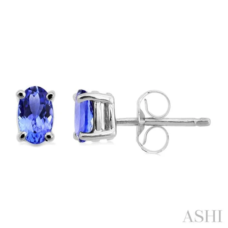 Women’s elegant drop earrings-5x3MM Oval Cut Tanzanite Stud Earrings in 14K White Gold