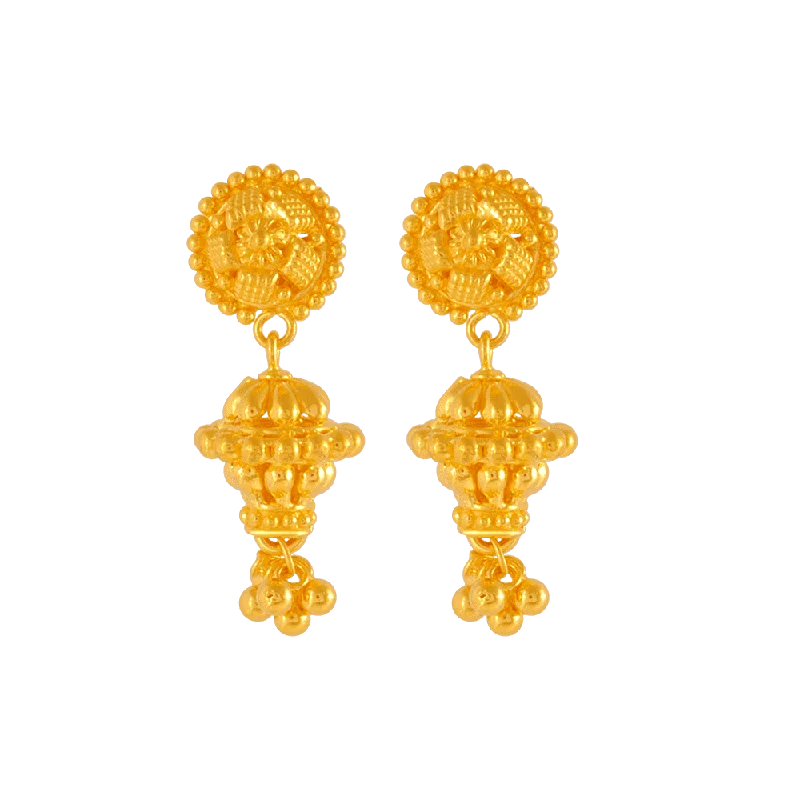 Women’s chunky earrings-22KT Yellow Gold Jhumki Earrings For Women